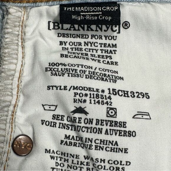 Blank NYC Womens The Madison Crop Distressed High Rise Patched Denim Pants Sz 32 - Picture 16 of 16